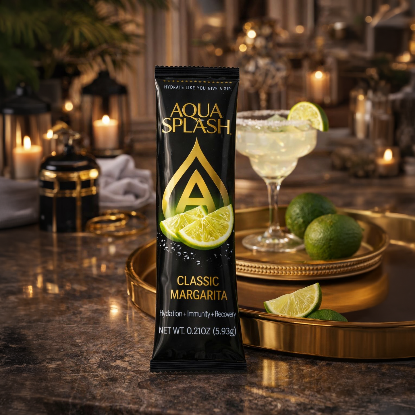AquaSplash Classic Margarita packet with drink